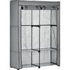 HOMCOM Armadio Guardaroba Portatile in Tessuto non Tessuto Grigio | Acciaio, PP, 4 Ripiani Aperti, 2 Appendini, Porta a Cerniera, 118x49x170 cm