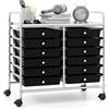 GIANTEX Carrello con 12 cassetti impilabili, carrello con ruote e piano di lavoro, carrello da bagno per soggiorno, cucina, camera da letto e ufficio, 64 x 38 x 62 cm (nero)