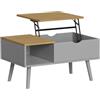 Vicco tavolino soggiorno Stora, Grigio, 76 x 45 cm | con funzione di sollevamento, piano del tavolo regolabile in altezza e vano portaoggetti aperto