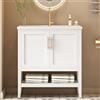 Soweiz Mobile da bagno singolo con base 80 cm con lavabo in ceramica, facile da spostare, bianco, 80 x 47 x 89 cm