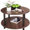 VERFARM Tavolino rotondo, 2 ripiani, tavolino da salotto, tavolino da caffè, tavolino da divano, per soggiorno, camera da letto, robusto telaio in metallo/pannello MDF, 60 x 60 x 48,5 cm, noce
