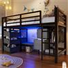 Wyibwy Letto a soppalco 90x200cm con illuminazione LED,cuscino di seduta,letto a castello singolo con cassetto portaoggetti e tasca portaoggetti in tessuto,metallo letto castello,senza materasso(Nero)