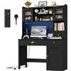 FirFurd Scrivania con Cassetti,Scrivania con 2 Prese e 2 USB 120x48x165cm (Nero)