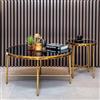 Leone Living Set di 2 Tavolini da Salotto Rotondi, Piano in Vetro Temperato Nero con Struttura in Metallo Dorato, Grande 80x40cm e Piccolo 42x46cm, Stile Moderno Contemporaneo