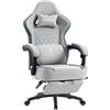 Dowinx Sedia Gaming con supporto lombare, Ampio Sedile Piatto Poltrona Gaming, Sedie Gaming Ergonomica con cuscinetto in gel e borse di stoccaggio Sedia Game, Poggiapiedi allungato/Grigio chiaro