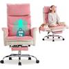 UEV Sedia Ergonomica Alta&Grande Braccioli Reversibili 90°-180°,Rosa+Bianco | Poltrona Ufficio Ergonomica con Poggiatesta Regolabile e Poggiapiedi Retrattile, Sedia da Scrivania, 70 x 65 x 116-123 cm