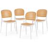 Shally Dogan Set 4 Sedie Impilabili in Polipropilene con Braccioli e Schienale Effetto Legno, Sedia da Esterno e Interno Resistente Fino a 140kg, Design Moderno, Genova