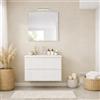 Kiamami Valentina Mobile Bagno Sospeso 80 cm Bianco Frontale Cannettato | 2 cassetti, lavabo ceramica bianca lucida, MDF cannettato, base 80x51x46 cm, già assemblato
