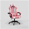 Cybert Sedia da Gaming Gamer Poltrona da Ufficio Scrivania Girevole Braccioli Design Ergonomico Supporto Lombare Meccanismo di Inclinazione (Bianco/Rosa)