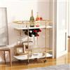 DAWNYIELD Carrello Bar a 2 Ripiani Mobile con Ruote, Oro | Carrello di Servizio Portabevande con Portavini e Portabicchieri, Carrello Portaliquori Moderno, per Cucina, Salotto e Feste