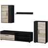 Vicco Parete attrezzata Berno, Rovere sabbia/Nero, Set di 4 pezzi | Set di 4 pezzi, per la conservazione di dispositivi multimediali e accessori