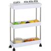 CELINO making your day Carrello portaoggetti a 3 ripiani, scorrevole, sottile, con rotelle, organizer per cucina, bagno, lavanderia, camera da letto, spazi stretti, plastica, bianco