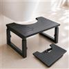 kajkey Sgabello WC pieghevole per adulti, 17/20/23 cm, regolabile in altezza, sgabello WC nero con piano in legno, gambe in metallo, superficie antiscivolo, fino a 200 kg
