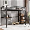 boorbin 90 x 200 cm, letto a castello, letto a soppalco, adatto per bambini e ragazzi, con tavolo e armadio, scala laterale con corrimano, ferro + truciolato (nero+scuro)
