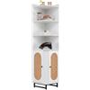 COSTWAY Armadietto in Legno ad Angolo Alto 172 cm (Bianco) | Libreria Angolare con 4 Ripiani Aperti e 2 Ante in Rattan PE, Ripiano Regolabile, Salvaspazio per Soggiorno, Bagno e Cucina