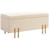 HOMCOM Cassapanca Panca Contenitore Poggiapiedi 72L 100x40x42cm Beige | Vano Portaoggetti, Coperchio Sollevabile, Pouf Panca Imbottito, Velluto, Gambe Metallo, Camera da Letto, Ingresso