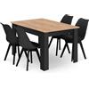 NMK HOME Pranzo Tavolo 120x80 PVC 4 Sedie Imbottite Ecopelle Nero | struttura in acciaio, elegante, legno metallo, soggiorno, cucina, sala da pranzo