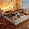 Wyibwy letto matrimoniale con contenitore, 140x200 cm, idraulico, con funzione di ricarica USB Type-C, illuminazione a LED, Testiera portaoggetti pieghevole, senza materasso, bianco