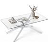 SOARS Tavolino da Salotto con Piano in Vetro Temperato, Gambe Incrociate e Piedini Regolabili, Tavolo Basso in Stile Industriale per Soggiorno, Camera da Letto, Ufficio, 120 X 60 X 45,5 CM (Argento)