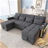 Cayipng Divano Angolare a U con Letto,2 chaise longue contenitore,LED USB Type-C,schienale regolabile 3 posizioni,portabicchieri,tessuto Chenille (Grigio)