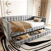NNJN Divano letto imbottito, 90 x 190 cm, classico motivo a quadri, scomparti sui lati del letto, due cassetti sotto il letto, per gli ospiti o come letto singolo, tessuto in velluto, grigio chiaro