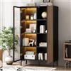 VIVCA Vetrina moderna vintage 90, vetrina con 2 ante (1 anta in vetro), in MDF, colore nero naturale, 90 x 40 x 135 cm, per soggiorno, camera da letto, corridoio, sala da pranzo