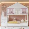 Trdlpyn Letto a Castello Casa 90x200cm con Letto Estraibile e Scala Portaoggetti, piccolo guardaroba, Letto Cameretta per Bambini con Finestre e Tetto, Rete a doghe, Strutture letto di Pino(Senza Materasso)