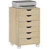HOMCOM Schedario da Ufficio 6 Cassetti Soft Close 40x35x63 cm Rovere | Cassettiera Ufficio per Lettera/Formato A4, 4 Ruote, Armadietto Verticale per Studio Stampante