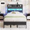 AOGLLATI Letto Singolo 90x200 con Contenitore, Struttura Letto in Metallo | Struttura Letto Singolo con LED e USB, Letto Singolo Moderno con Testata Imbottita, Lino grigio (Materasso non incluso)