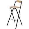 HM hemax HOME DESIGN HEMAX Sgabello Alto Pieghevole Metallo - NERO+LEGNO 47x49x99 cm | Metallo e Legno Naturale, Seduta Alta per Bar Cucina Isola Penisola, Salvaspazio Richiudibile con Schienale