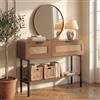 SOARS Tavolo Consolle 2 Scomparti, Ante Ribaltabili in Rattan PE (Naturale) | Consolle Stretta da Ingresso con 2 Ripiani, Telaio Acciaio Compatto Salvaspazio, per Soggiorno e Corridoio 100 x 30 x 76 cm