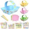 LIHAO 12pz Cestini di Pasqua di Carta, Cesto Regalo per Uovo di Pasqua Caramelle con Adesivi Pasquali, Kit Fai da Te per Bambini