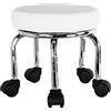 WKWKER Piccolo sgabello a rullo in pelle PU Sgabelli girevoli a 360 ° con ruote girevoli universali per massaggio domestico Garden Office Garage Shop Sport fitness, H: 31,5 cm (bianco)