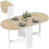 HOMCOM Tavolo da Pranzo Pieghevole Ovale, 163x80 cm, Color Legno e Bianco | Scrivania Richiudibile Salvaspazio, 2 Ribalte, per 6 Persone, Tavolo Cucina a Ribalta, Soggiorno, Casa, Ufficio