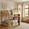 Azkoeesy Letto a castello Montessori a forma di casetta, 90x200 cm, legno di pino naturale, con parapetto di sicurezza e finestre decorative