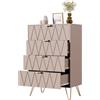 UEV Cassettiera 4 Cassetti con Moderno Motivo a Linea 34x60x91cm,BeigeMocca | Comò Camera da Letto in Legno, Maniglie e Gambe Dorate, Mobile per Soggiorno