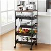LTPAG Carrello con cassetti a 5 piani, carrello da cucina in metallo su rotelle, carrello portaoggetti in metallo con piastra in legno, cesti ventilati e ruote, organizer per snack per frutta, verdura