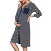 Marvmys Camicia da Notte Donna Premaman Manica 3/4 a Righe con Bottoni | Camicia da notte per ospedale, allattamento, estiva, con bottoni a righe, camicia da notte maternità ospedale
