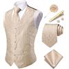 Hi-Tie Gilet da uomo con motivo cachemire, gilet formale in seta jacquard e cravatta con risvolto e tasca quadrata set per smoking da sposa