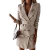 Generisch Blazer, abito da donna invernale a quadri, a maniche lunghe, elegante, doppiopetto, con cintura, slim fit, scollo a V, business, mini abito blazer da donna