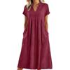 Generisch Abito da donna in lino, senza sforzo, elegante in bianco puro, con scollo a V e abbottonatura, abito midi senza maniche in effetto lino, abito estivo senza tempo per spiaggia e occasioni