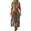 Generico Abito Donna Maxi in Misto Lino Cotone Stile Bohemien Scollo a V Maniche 3/4 Vestito Lungo Estivo Casual Frescoper Spiaggia Vacanze e Taglie Forti