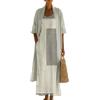 Generico Completo Donna Elegante - Taglie Forti Set Vestito e Cardigan Coordinato Abito Estivo Spolverino Boho Vintage Cotone e Lino Leggero Fresco Cerimonia Matrimonio Vacanza Abiti Lunghi