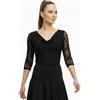 Ready4dance Top Donna per Danza Standard e Ballo da Sala con Collo ad Anello e Maniche in Pizzo - Elegante, Elasticizzato, Made in Italy - Taglie S a XXL