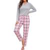 Uniexcosm Pigiama Donna Invernale, Maniche Lunghe | Tessuto morbido, set 2 pezzi, scollo a V con 3 bottoni, pantaloni a quadri, vita elastica con coulisse e tasche