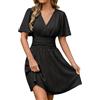 heekpek Abito Estivo Donna Scollo V Vestito Elegante | Vestiti Estivi Corti Manica Corta Casual, Leggero Mini Abiti Vita Alta Linea A, Vestitino Mare da Spiaggia Festa Matrimonio