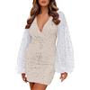 Yekdmxop Abito Elegante Donna Vestiti Donna Eleganti Corti Vestito Paillettes Vestitino Sexy Vestiti Scollo a V D'onore Abiti Glitter Dress Mini Abito Abito Tailleur Festa Carnevale Black Friday 2024 Offerte