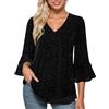 Fulidngzg Camicia Donna Elegante con Paillettes in Ruffle Chiffon, Manica 3/4 e Scollo a V Blusa Leggero Camicette Estivo Casacca Casual Tunica Top con Glitter Maglietta per Feste,Serate,Lavoro,Mare,
