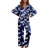 Ekouaer Pigiami Due Pezzi Donna Seta Pigiama Set Satin con Bottoni S-XXL | abbigliamento caldo, maniche e pantaloni lunghi, taschino sul petto, bordino decorativo, fondo elasticizzato, morbido&comodo