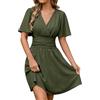 heekpek Abito Estivo Donna Scollo V Vestito Elegante | Vestiti Estivi Corti Manica Corta Casual, Leggero Mini Abiti Vita Alta Linea A, Vestitino Mare da Spiaggia Festa Matrimonio